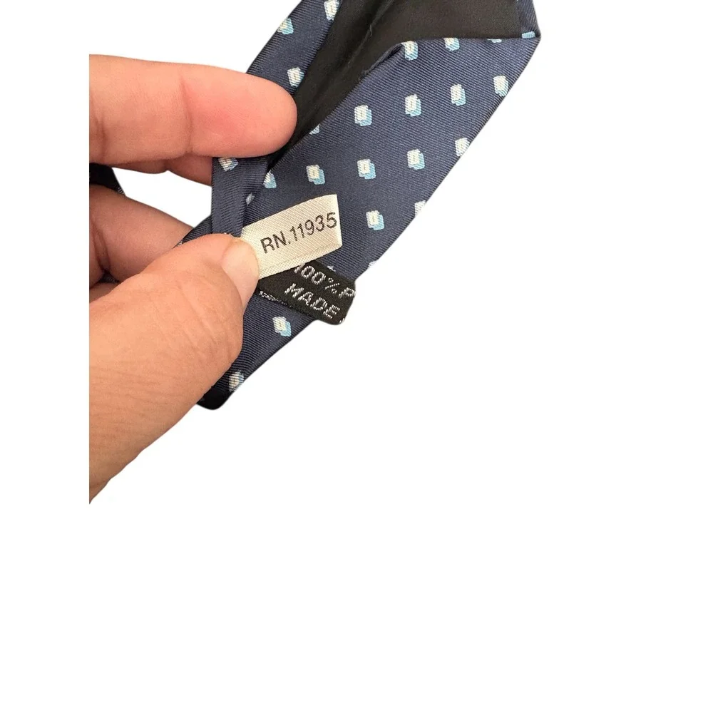Vittorio Rex 100% Silk Men's Tie Navy Blue Geometric Print Made in Italy 58.5x3